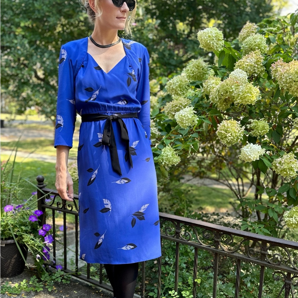 1980s Feather Print Dress